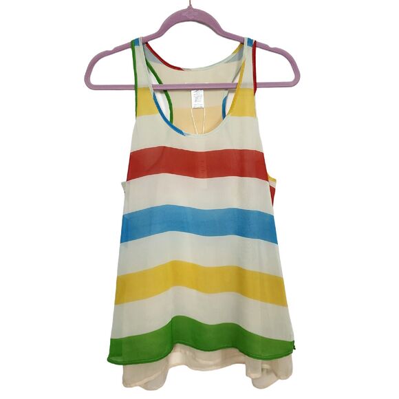 Esley Rainbow Striped Sheer Racerback Scoop Tunic Size Large Brand New MSRP $40 - Picture 1 of 8